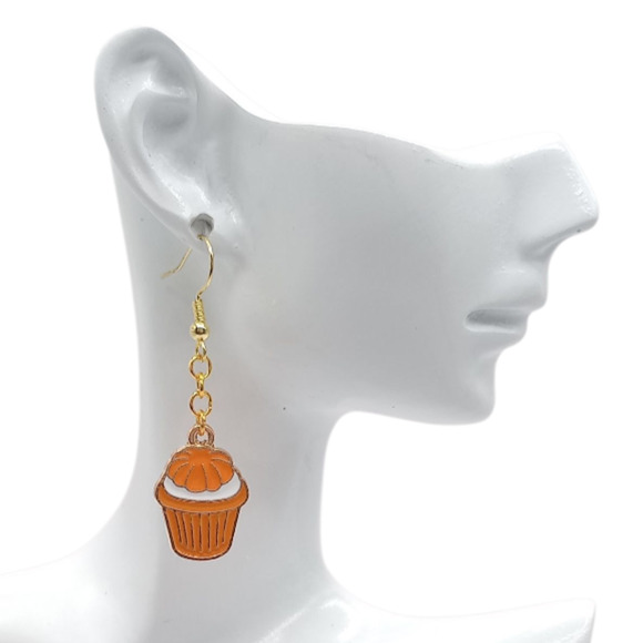 Orange Pumpkin Cupcake Earrings – Fall Autumn Dangle Charm Pumpkin Spice - Picture 2 of 4